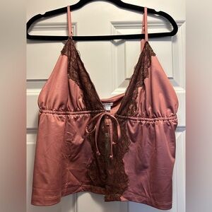 Urban Outfitters Pink and Brown Lace Cami - XL NWT